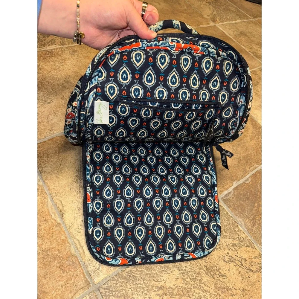 Vera Bradley Blue Lagoon Quilted Cotton Backpack Navy Blue Orange Floral Bag